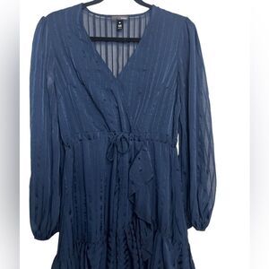 Aqua Bloomingdales Striped Long Sleeve Flowy Dress Blue Size Medium